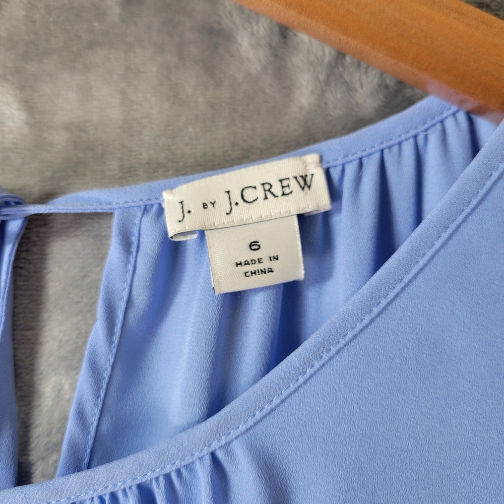 J.Crew Womens Blue Gathered Neck Long Sleeve Tie Back Blouse L2064 Size 6 - Picture 2 of 8